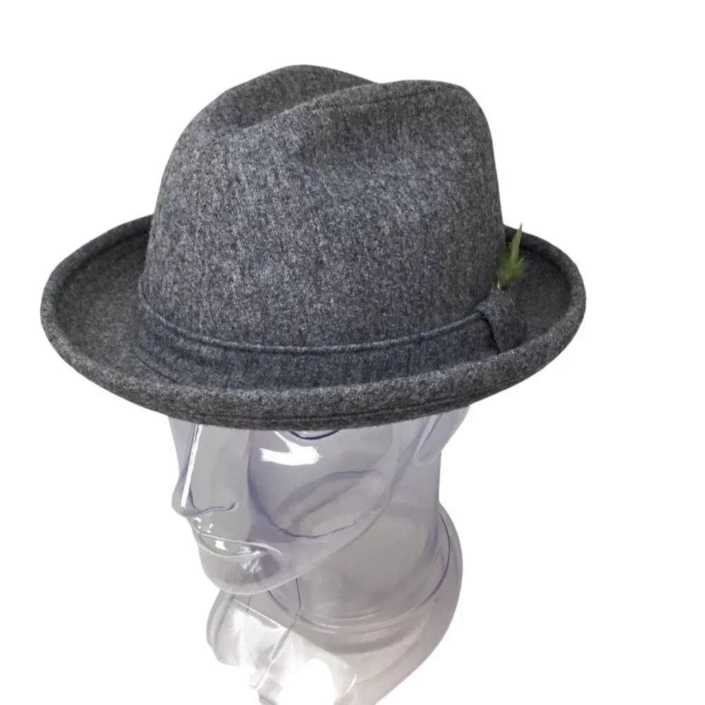 Pendleton Fedora 100% Virgin Wool NWOT Size 7 3/8 Gray Hat USA Pristine Feathers